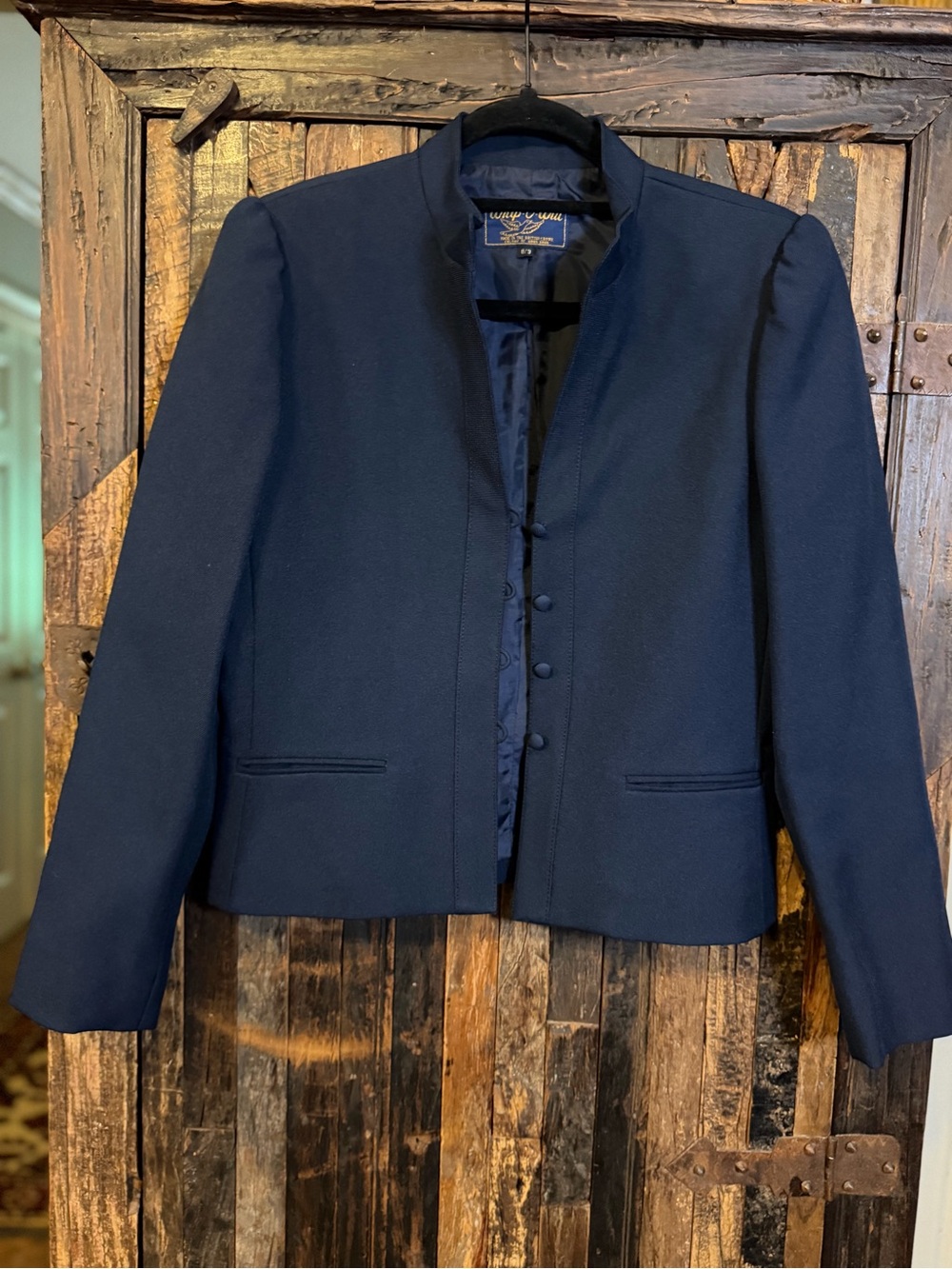 Vtg 70s Whip-O-Will Nvy Blazer Women 8/9 Mandarin Collar secretary
